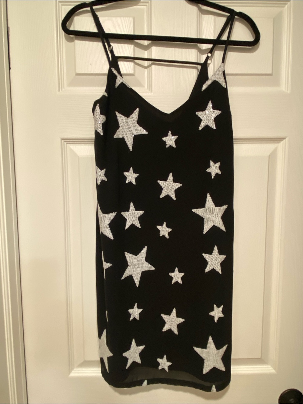 Aqua Black Mini Slip Dress with Silver Star Embellishments